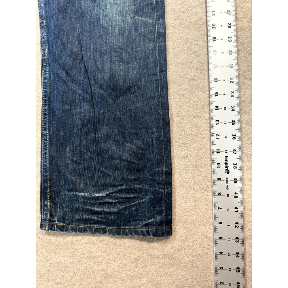 Levis 501 Jeans Mens 36x32 Blue Whiskered Denim Straight Leg Dark Wash Logo - Picture 13 of 15